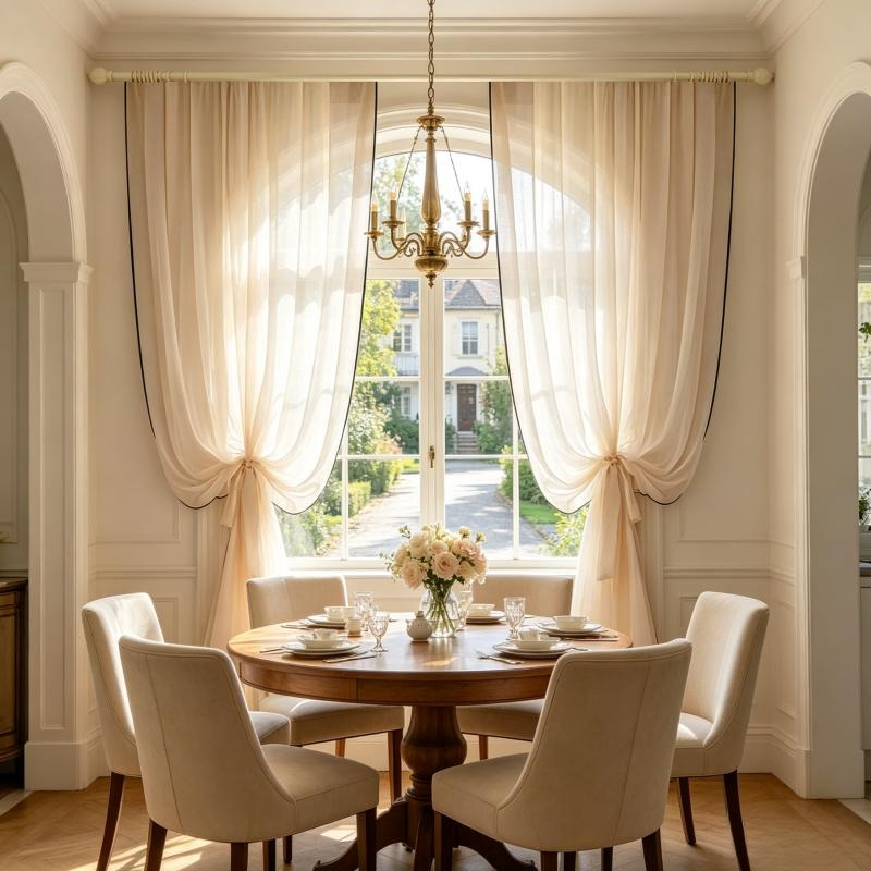 Home Fragrance In French - ستائر شيفون كتان بحدود سوداء بنمط